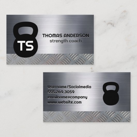 Carte De Visite Logo de Kettle Bell | Monogramme | Métal acier (Devant / Derrière)