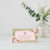 Carte De Visite Logo de la boulangerie Cupcake | Floral Pink Gold (Debout devant)