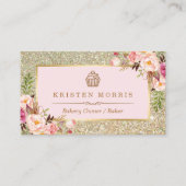 Carte De Visite Logo de la boulangerie Cupcake | Floral Pink Gold (Devant)