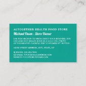 Carte De Visite Logo de la Boutique alimentaire santé (Dos)