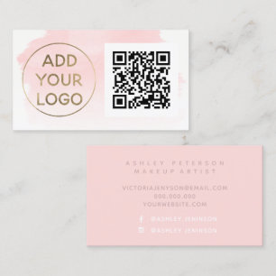 Carte De Visite Logo de la brosse à aquarelle rose Code Qr