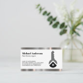 Carte De Visite Logo de la clé immobilière | Découpe métallique (Debout devant)