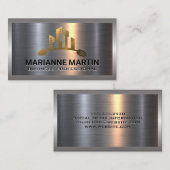 Carte De Visite Logo de la cuillère à fourche de la ville | Argent (Devant / Derrière)