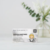 Carte De Visite Logo de la domestique classique | Code Qr | Nettoy (Debout devant)