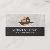 Carte De Visite Logo de la maison | Bordure pointillée en cuir (Devant)