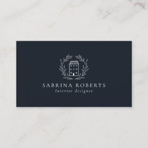 Carte De Visite Logo de la maison, décorateur, marine profonde