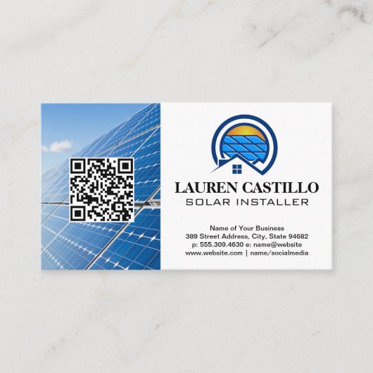 Carte De Visite Logo de la maison du panneau solaire | QR (Devant)