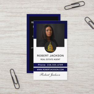 Carte De Visite Logo de la maison Immobilier Blue & Gold Realtor P