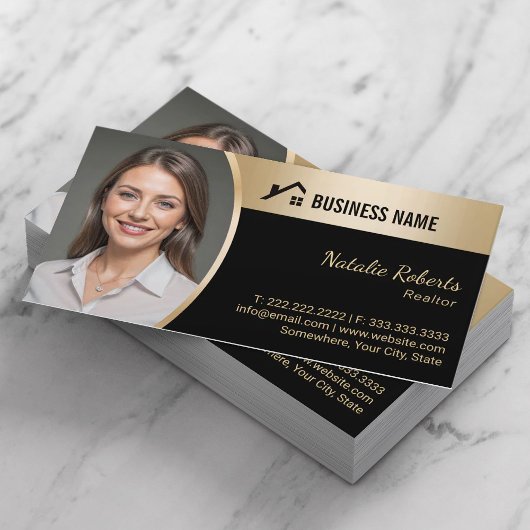 Carte De Visite Logo de la maison Immobilier Noir & Or Realtor Pho