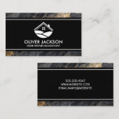 Carte De Visite Logo de la maison | Marbre gris foncé or (Devant / Derrière)