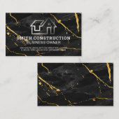 Carte De Visite Logo de la maison | Marbre noir Arrière - plan or (Devant / Derrière)