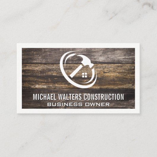 Carte De Visite Logo de la maison marteau de construction | Bois (Devant)