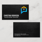 Carte De Visite Logo de la maison Message Talk | Cuir noir (Devant / Derrière)