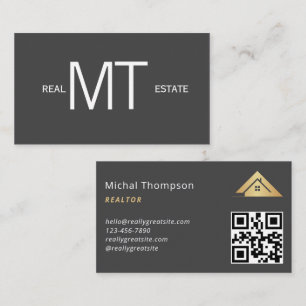 Carte De Visite Logo de la maison Real Estate Grey & Gold Realtor