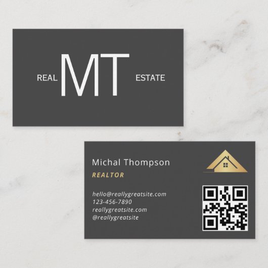 Carte De Visite Logo de la maison Real Estate Grey & Gold Realtor  (Devant / Derrière)