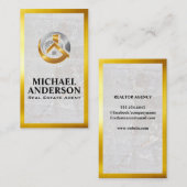 Carte De Visite Logo de la propriété Gold Silver | Marbre | Bordur (Devant / Derrière)