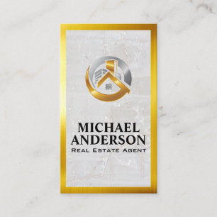 Carte De Visite Logo de la propriété Gold Silver Marbre Bordur