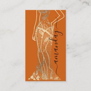 Carte De Visite Logo de la robe du créateur de mode QR Orange Gold