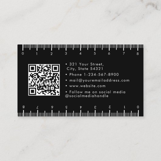 Carte De Visite Logo de la société Black Simple Ruler Code QR (Dos)