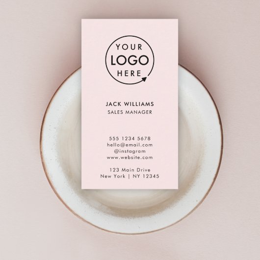 Carte De Visite Logo de la société | Blush Pink Modern Vertical St