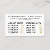 Carte De Visite Logo de la société de taxis, Tarifs (Dos)