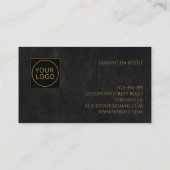 Carte De Visite Logo de la société Luxury Black Leather and Gold (Dos)