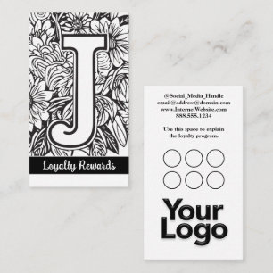 Carte De Visite Logo de la société Monogramme J Floral Black and W