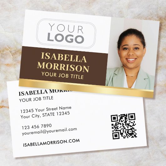 Carte De Visite Logo de la société professionnelle QR Gold Brown