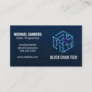 Carte De Visite Logo de la technologie de bloc   Code binaire