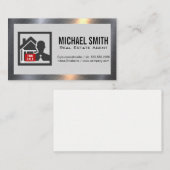 Carte De Visite Logo de l'agent immobilier | Bordure métallique (Devant / Derrière)