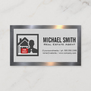 Carte De Visite Logo de l'agent immobilier Bordure métallique
