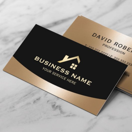 Carte De Visite Logo de l'agent immobilier Realtor Gold House Noir