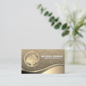 Carte De Visite Logo de l'arbre d'or | Vague métallique or (Debout devant)