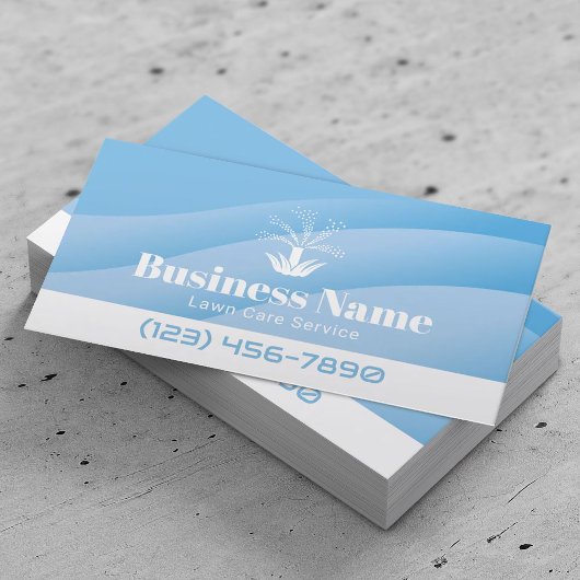 Carte De Visite Logo de l'arroseur de pelouse Paysage bleu