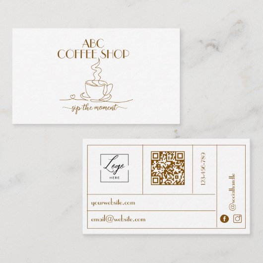 Carte De Visite LOGO de l'artisan moderne Code QR Café (Devant / Derrière)