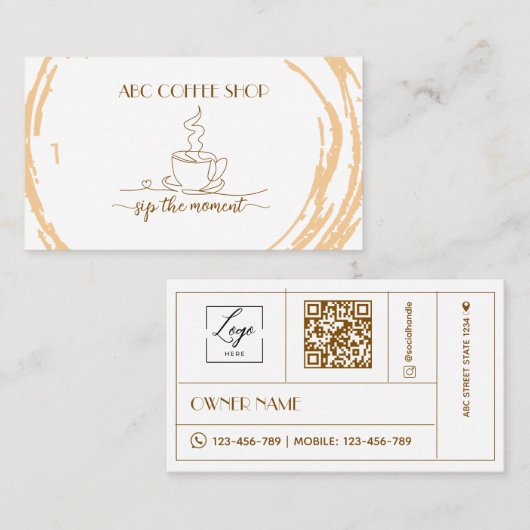 Carte De Visite LOGO de l'artisan moderne Code QR Café  (Devant / Derrière)