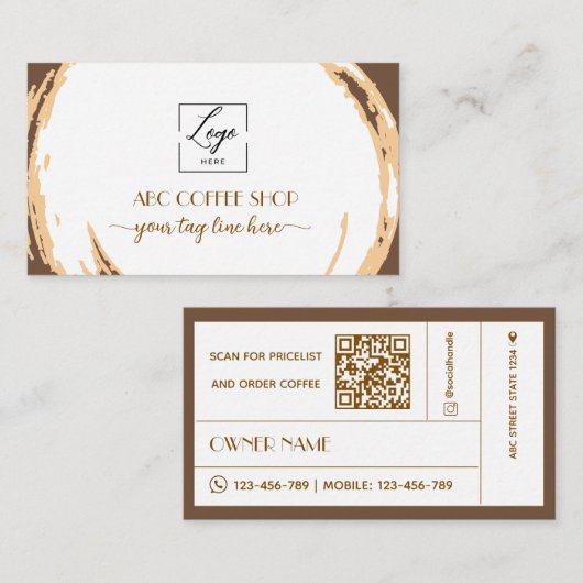 Carte De Visite LOGO de l'artisan moderne Code QR Café (Devant / Derrière)