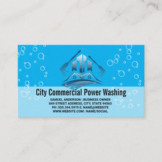 Carte De Visite Logo de lavage d'alimentation | Bulles de savon (Devant)