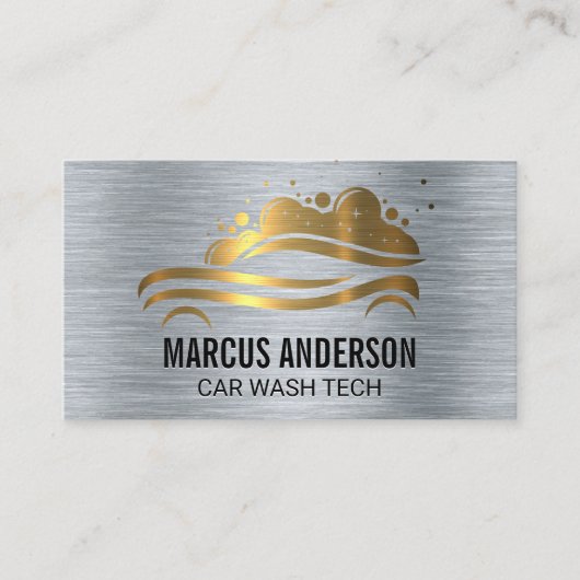Carte De Visite Logo de lavage de voiture | Métallique (Devant)
