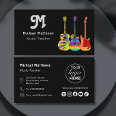 Carte De Visite Logo de l'enseignant de guitare de musique et médi