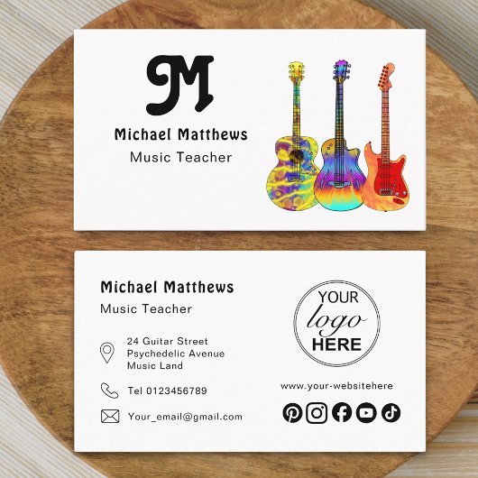 Carte De Visite Logo de l'enseignant de musique guitare et médias 