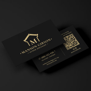 Carte De Visite Logo de l'entrepreneur de gouttières noir moderne