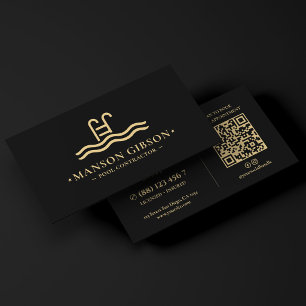 Carte De Visite Logo de l'entrepreneur de piscines Code QR moderne