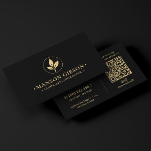 Carte De Visite Logo de l'entrepreneur paysagiste minimal Code QR