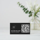 Carte De Visite Logo de l'entreprise avec code QR | Noir Moderne P (Debout devant)