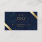 Carte De Visite Logo de l'entreprise Luxe Marine Bleu Cuir (Devant)