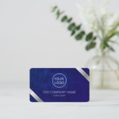Carte De Visite Logo de l'entreprise Luxe Royal Blue Leather (Debout devant)