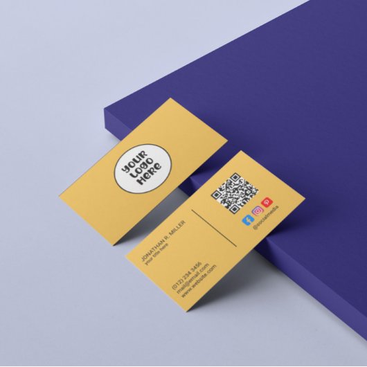 Carte De Visite Logo de l'entreprise Médias sociaux QR Code Jaune