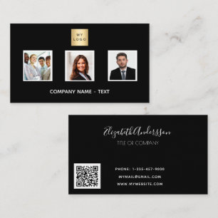 Carte De Visite Logo de l'équipe photo noir blanc Code QR