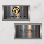 Carte De Visite Logo de l'excavateur | Argent métallique en alumin (Devant / Derrière)